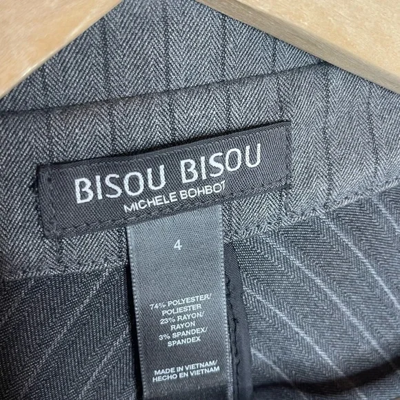 𝅺BISOU bisou michele bohbot 3/4 sleeve gray striped suit belted jacket - Picture 6 of 6